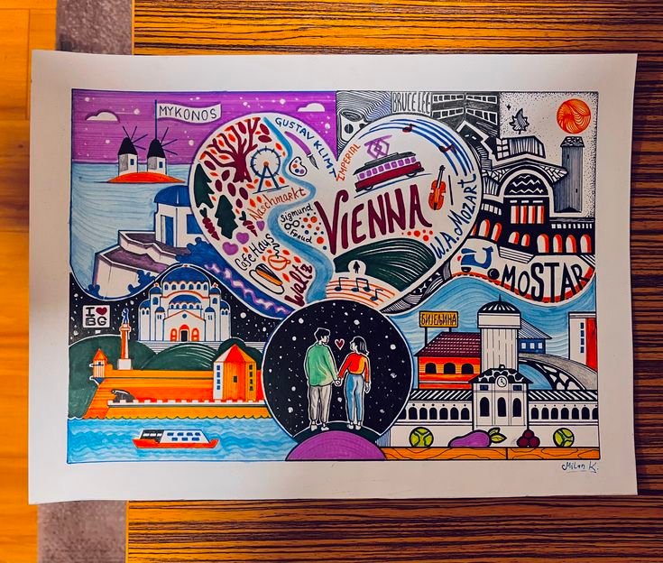 Beč Vienna Ilustracija Mapa Arhitektura